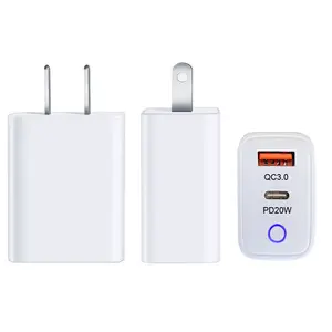 Adaptador de carregador usb tipo c, adaptador de potência preto branco com 20w usb c pd qc, carregador rápido