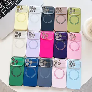 Large Window Magnetic Phone Case For Iphone 15 14 13 12 11 Pro Max Plus Liquid Silicone Magnetic Protective Case