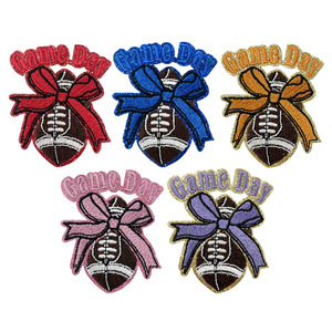 Football Game Day <strong>Glitter</strong> <strong>Patch</strong> Red pink Blue Purple Game Day Bow <strong>Patches</strong> for Trucker Hat - Product Image 2