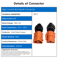 Connecteur de batterie 3 pôles QS6/8-T 60A/130A en laiton plaqué or 500V CC pour PCB, stockage d'énergie automobile, pack de batteries au lithium