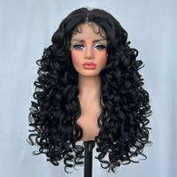 Perruque Lace Front 13*6 en Lin, sans colle, blonde, synthétique, prête à porter, longue et bouclée, en fibre Latisha, mélange de cheveux