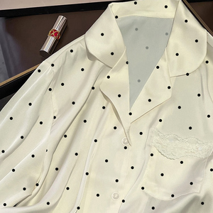 <span class=keywords><strong>Camicia</strong></span> <span class=keywords><strong>da</strong></span> <span class=keywords><strong>Notte</strong></span> in Stile Francese con Pizzo e Imitazione <span class=keywords><strong>Seta</strong></span>: Nuova Collezione Primavera/Autunno, Maniche Lunghe, Semplice Motivo a Pois - Product Image 5