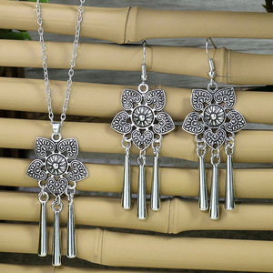 Bohemian Jewelry <b>Set</b> <b>Necklace</b> And Earrings Alloy Antique <b>Silver</b> Plated Geometric Pendant Women's Party Fashion Jewelry - Product Image 3