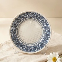 Assiette de présentation élégante en verre avec bord décoratif pour mariage, dîner, banquet, centre de table, restaurant, traiteur, service et décoration
