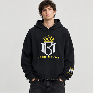 Custom Blank Vintage Distressed <b>Pullover</b> <b>Mens</b> Disstressed Embroidered 400gsm Ripped Hoodie - Product Image 1