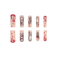 Faux ongles longs en forme de cercueil pour Halloween, motif visage de fantôme 3D, sanglant et effrayant, réutilisables pour fête d'Halloween et cosplay