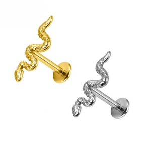 Snake <b>Labret</b> Stud | Children's PVD Coated 316L Stainless Steel Hypoallergenic Wedding Lip Nose Cartilage Piercing <b>Earring</b> - Product Image 1