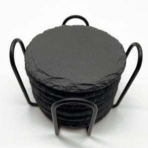 Jiangxi Jiujiang Factory Wholesale Posavasos de PIZARRA redondos en blanco negros Posavasos de piedra Posavasos de pizarra a granel para logotipos tallados con láser - Product Image 6