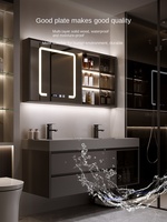 Moderne Simple Finition Laque Armoire De Salle De Bains Combinaison LED Miroir Au Sol Debout Facile À Nettoyer En Céramique Bassin Vanité Villa Hôtel