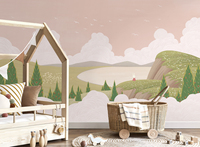 Papier peint mural personnalisé pour chambre d'enfant, paysage de lago pastel et lapin, décoration murale pour chambre et salle de jeux, facile à installer