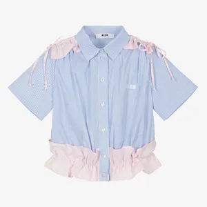Camisas infantis Guangzhou para meninos e meninas, blusas e camisas casuais com gola redonda, desenho de tecido para vestido