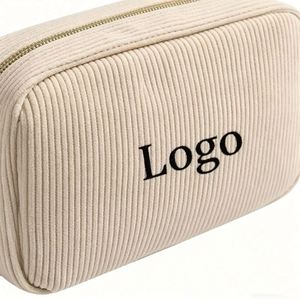 Personalized Custom Logo Travel Toiletry Cosmetic Pouch Plain Cute Small Zipper Corduroy Makeup Bag - Product Image 2