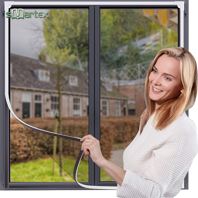 Magnetic Window Screen Adjustable DIY Window Net Fiberglass Mesh Protector White Screen Window Frames With Grey Mesh