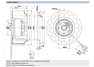 พัดลมแบบแรงเหวี่ยงสามเฟส R2D180-AL10-18 ขนาด 180 มม. 400VAC 2650 รอบต่อนาที 520CFM 140 วัตต์ ใบพัดโค้งไปข้างหน้า พร้อมตู้ควบคุม - Product Image 4