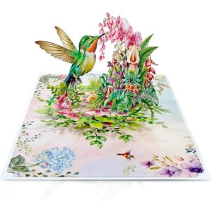 Hummingbird and Robin 3D Pop-Up 4 Color Greeting Card Mother's Day Gift <b>Paper</b> Die Cut Rectangle with <b>Gloss</b> Lamination - Product Image 5
