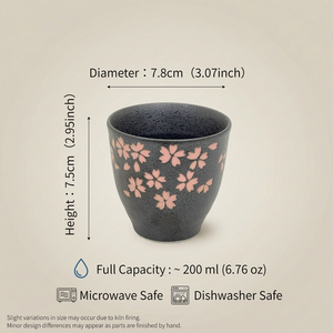 Taza de Té Japonesa Vintage Negra, Apta para Microondas, de Cerámica con Diseño de Flores de Cerezo - Product Image 2