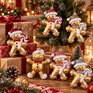 Décoration <span class=keywords><strong>de</strong></span> Noël pour la maison : Pendentifs scintillants (chapeau <span class=keywords><strong>de</strong></span> Père Noël, canne en sucre, poupée mignonne), figurines à suspendre (homme en pain d'épices, arbre <span class=keywords><strong>de</strong></span> Noël) - Product Image 5