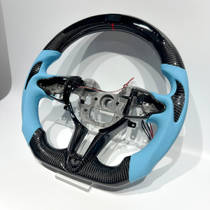 Volant en cuir bleu clair avec fibre de carbone, personnalisable pour <span class=keywords><strong>Hyundai</strong></span> Elantra, I20, <span class=keywords><strong>I30</strong></span>, Elantra N, Veloster N - Product Image 4
