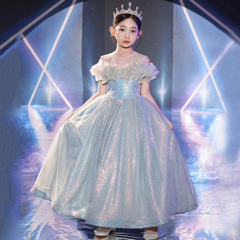 High-End Girls' Satin Ball Gown Dress Girl pink Blue Ruched Birthday Piano  Performance Princess Dress| Alibaba.com