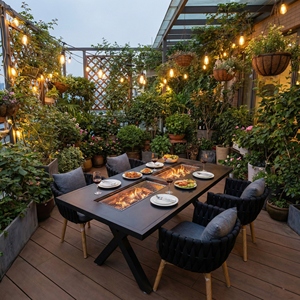 Table de barbecue extérieure en aluminium avec double grille, ensemble table et chaises pour patio, jardin, villa, hôtel – Noir – Vente chaude usine - Product Image 6