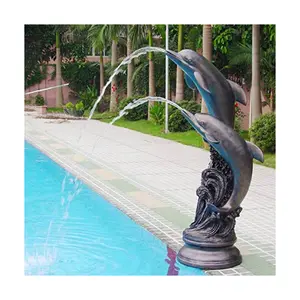 Mano tallada piscina latón bronce delfines agua Dountain escultura para decoración de jardín