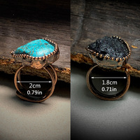 Bague artisanale en tourmaline noire brute à motif floral, bronze doré vintage, bijou de doigt pour femme, accessoire artisanal