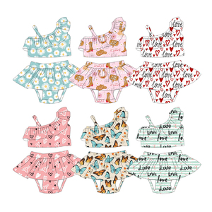 Summer Girl Swimwear Breathe Quick-dry Fabric Two Piece Ruffle Swimsuits Swimwear