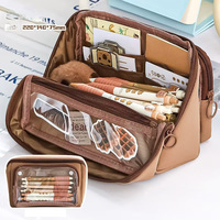 Trousse à crayons transparente double face grande capacité avec fermeture éclair japonaise en PVC à neuf couches, ensemble de papeterie