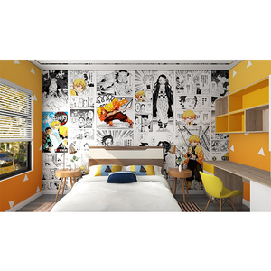 Papel Tapiz de Anime con Diseño de Cuchilla de Cazador de Demonios, en Blanco y Negro, Estilo Cómic, Adhesivos de Pared Modernos con Diseño Geométrico de Seda, Fáciles de Usar en Hoteles y Hogares - Product Image 6