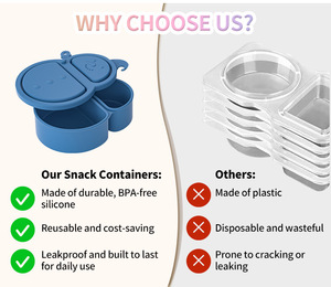 Children Silicone Lunch <b>Box</b> Double Compartment Snack <b>Container</b> Portable Food Grade Bento <b>Box</b> with Lid for School Travel - Product Image 5