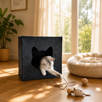 Maison pour chat en feutre polyester avec entrée en forme d'oreilles de chat, lit-caverne confortable pour animaux de compagnie, abri pliable pour chats et chatons