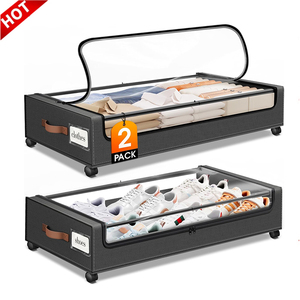 Bán hàng nóng hình chữ nhật underbed container lưu trữ với bánh xe 2 gói công suất lớn PVC có nắp đậy - Product Image 1