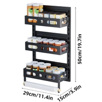 Étagères magnétiques noires à 3 niveaux pour cuisine avec porte-serviettes, organisateur magnétique pour réfrigérateur, support à épices pour réfrigérateur