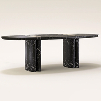 Ensemble de table à manger en marbre noir de luxe Kumusi, salle d'exposition de bureau, hôtel, club, table en marbre massif