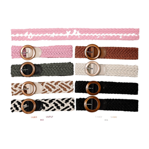 Ceinture en tissu tissé Angelina 6 cm avec boucle ronde en bois, style bohème - Product Image 1