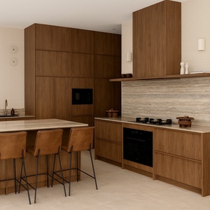 Armoires de <span class=keywords><strong>cuisine</strong></span> modulaires écologiques de haute qualité, style Japandi, placage de bois de noyer, avec robinet - Product Image 2