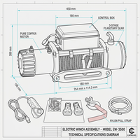 Treuil électrique KAWADA 48V 24V12V en acier, câble en acier inoxydable, moteur DC, télécommande, capacité 12000LBS, 1400W, montage inférieur, ATV/UTV