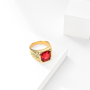 Square Shiny Crystal Red Zirconia Finger <b>Ring</b> Gold Plated Stainless Steel Zircon <b>Rings</b> <b>for</b> <b>Men</b> - Product Image 2