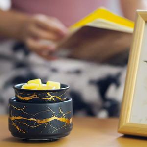 Popular <span class=keywords><strong>3</strong></span> en 1 fusión de cera de vela eléctrica de porcelana negra mate con oro galvanizado a la venta - Product Image 3