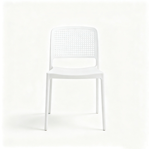 Modern White Plastic <b>Dining</b> <b>Chair</b> With Geometric Backrest <b>Stackable</b> Design Minimalist Style Home Furniture - Product Image 3