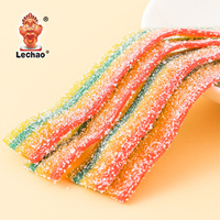 Bonbons gélifiés Lechao Rainbow Sour Belt, saveurs de fruits assorties, enrobés de sucre, bandes acidulées, friandises à mâcher, vente en gros