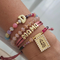 LS-B10138 Meilleure Vente Bracelet Religieux Vintage en Tissu Tressé et Perles, Breloques Pièce de Monnaie, Perle, Croix, Cœur, Cadeau de Fêtes