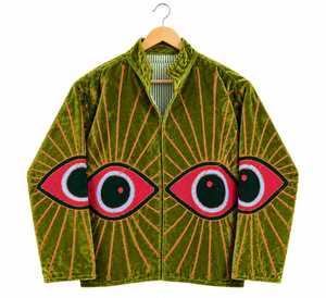 Premium Indian Handmade Suzani Solid Olive Green Velvet <b>Embroidered</b> Bomber <b>Jacket</b> <b>Women</b> V-neck Long Sleeve Thick Winter Cotton - Product Image 1