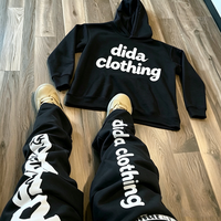 Ensemble sweat à capuche et pantalon de survêtement pour homme, personnalisé, automne, 100% coton, respirant, coupe oversize, épais, style urbain, avec ourlet brut et effet empilé évasé