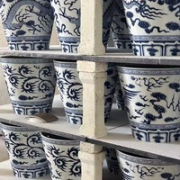 Ember Es Keramik Jingdezhen 5L Biru Putih Gaya Naga Phoenix dengan Lapisan Kerak, untuk Wiski Dingin, Anggur Merah, Minuman Pesta, Tahan Lama