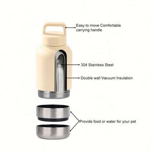 Bouteille d'eau portable pour animaux de compagnie 3 en 1 avec logo personnalisé, 32 oz, en acier inoxydable, avec 2 bols amovibles pour les voyages et le camping - Product Image 3