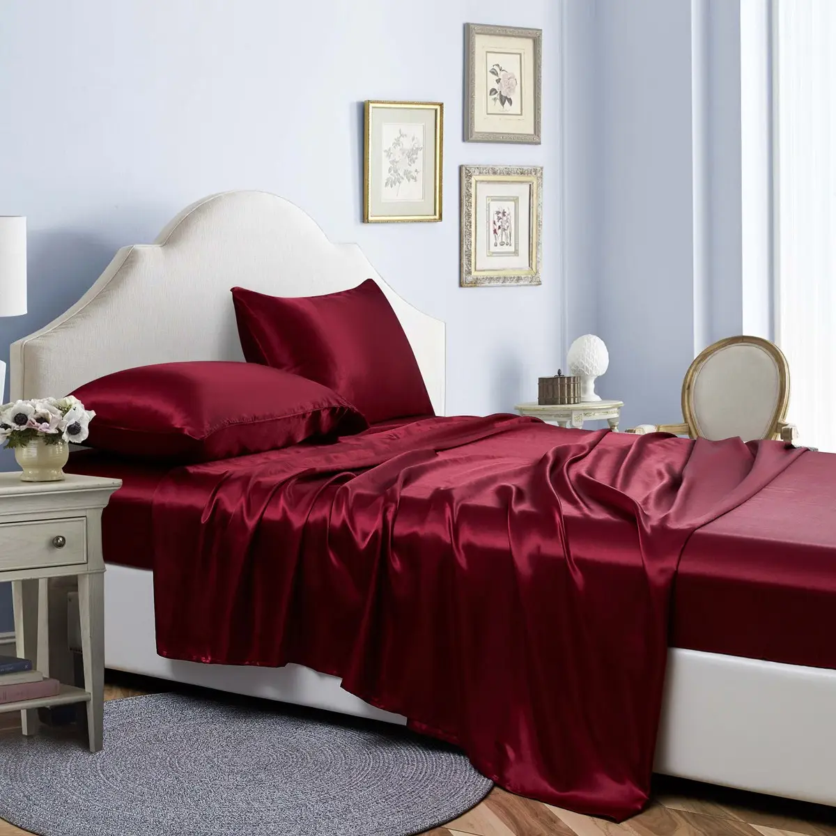 2022 New Arrival Red Color Brushed Fabric 100% Polyester Bedding Set King Size Bed Sheet Set