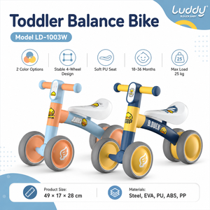 Vélo d'équilibre pour enfants Luddy B.Duck, jouet à roulettes 4 <span class=keywords><strong>roues</strong></span>, trotteur pour tout-petits, pneus EVA silencieux, siège en cuir PU, tricycle sécurisé pour 1-<span class=keywords><strong>3</strong></span> ans - Product Image 2