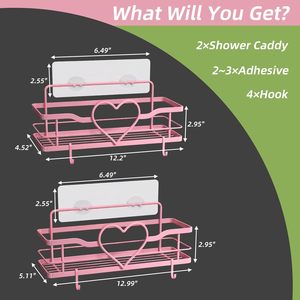 Pink <strong>Shower</strong> Caddy with 4 Removable Hooks 2 Pack Sweet Heart <strong>Shower</strong> Shelves - Product Image 5