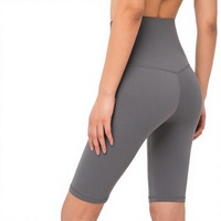 Celana Yoga Fitness Nude Sense Lima Titik Elastis Tinggi untuk Bernapas, Solid Tanpa Jahitan, Celana Pendek Olahraga Wanita untuk Bersepeda